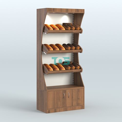 Стеллаж высокий пристенный с деревянными полками для хлебной лавки ХЛ-1