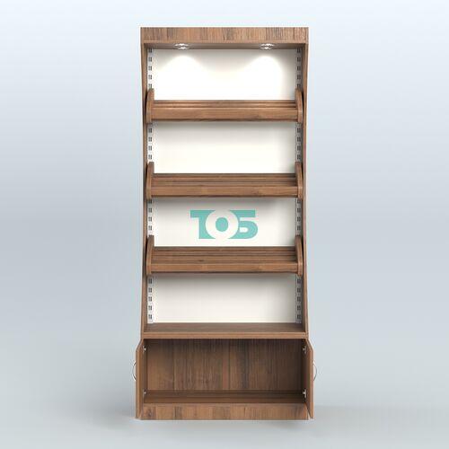 Стеллаж высокий пристенный с деревянными полками для хлебной лавки ХЛ-1