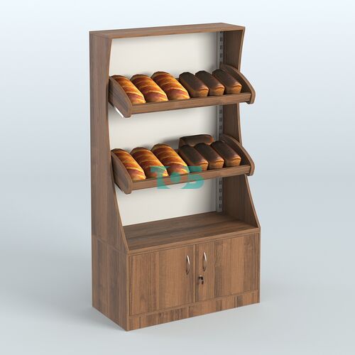 Стеллаж низкий пристенный с деревянными полками для хлебной лавки ХЛ-2