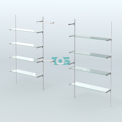 Neo Fix №8(М) с М-образными поручнями из хрома и прозрачными полками (3600 мм)