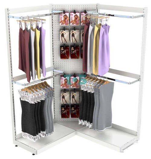 Торговая пристенная угловая система серии METAL для одежды с П-образными поручнями без задней стенки №1