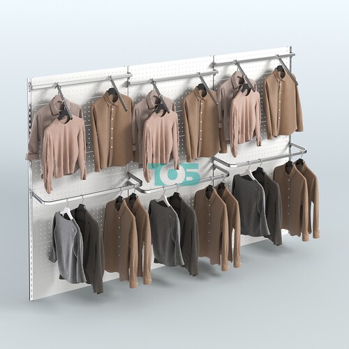 Настенная система для торговли одеждой METAL с задней стенкой шириной 3000 мм с комби- нированными поручнями №3