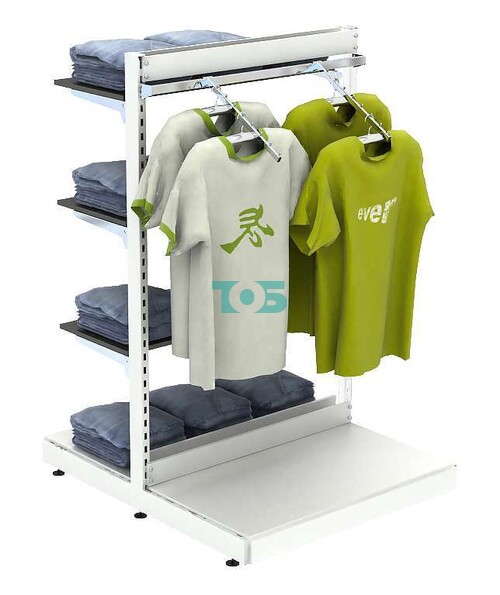 Островная система METAL для одежды без задней стенки с пристенным поручнем и тремя полками из ДСП №10