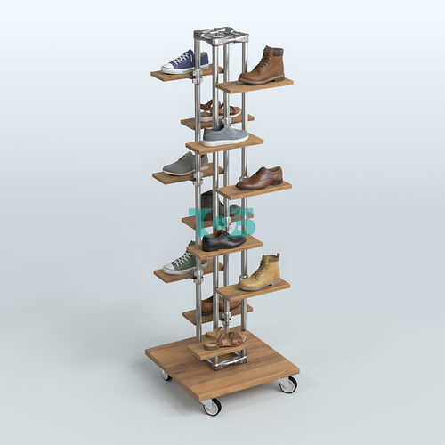 Торговый стенд для обуви с полками ДСП ЛЕСЕНКА №1-1