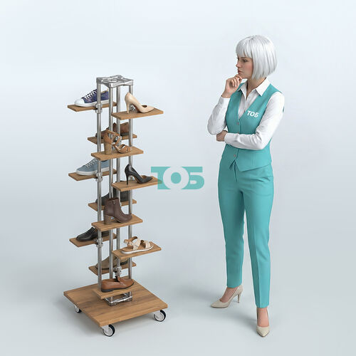 Торговый стенд для обуви с полками ДСП ЛЕСЕНКА №1-1