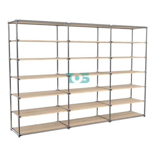 Пристенный торговый трех- секционный стеллаж ЛАЙТ с глубокими полками ДСП №12