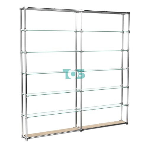 Пристенный торговый двух- секционный стеллаж ЛАЙТ с узкими стеклянными полками №5