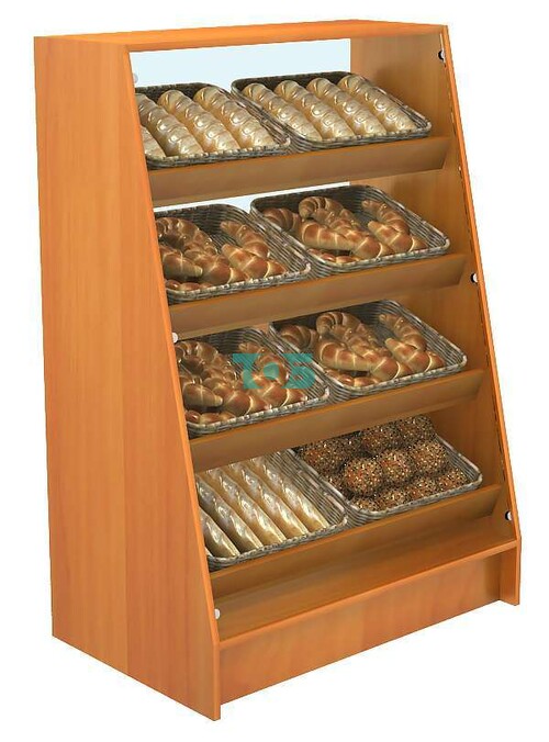Торговый прилавок для выпечки с четырьмя наклонными полками и бортиками серии BAKERY №3