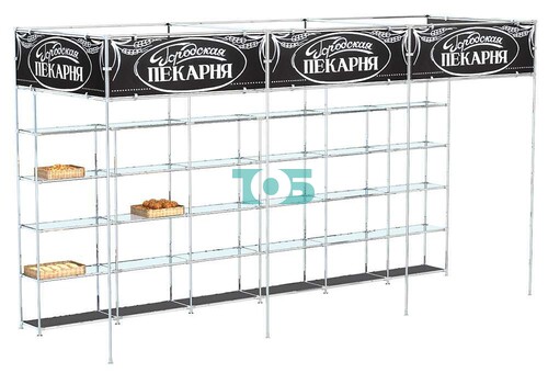 Сборно-разборный каркас из труб трехсекционный со стеллажной системой для розничных торговых точек №6-1 (9, 72 кв. м)