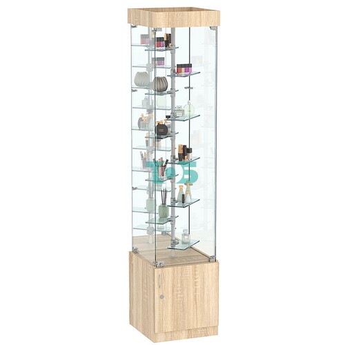 Стеклянная торговая витрина небольшая с маленькими зеркальными полками Квант №4-1