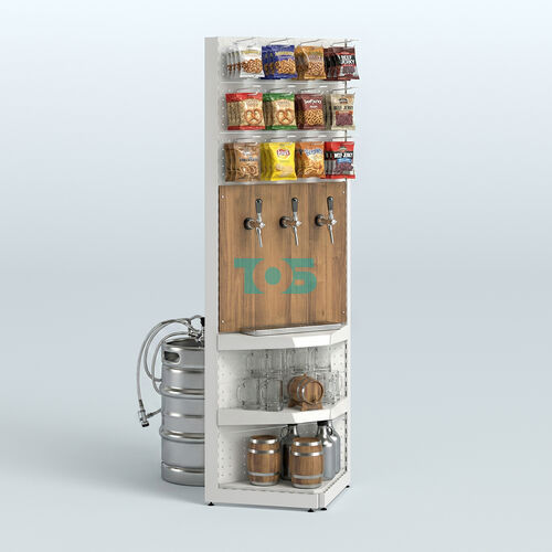 Высокий угловой металлический стеллаж под врезные краны для размещения в магазине разливного пива и рыбы BEER&FISH-УМС-2400-1