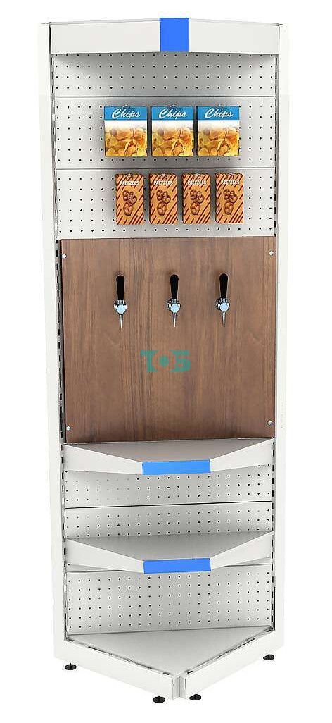 Высокий угловой металлический стеллаж под врезные краны с крышей для продажи разливного пива и рыбы BEER&FISH-УМС-2400-2