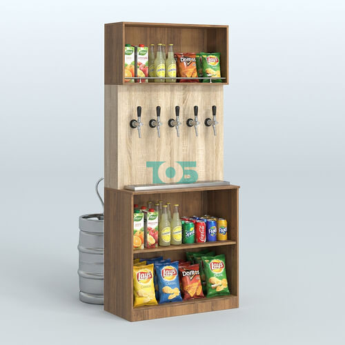 Специализи- рованный прямоугольный стеллаж из ДСП под врезные краны для магазина разливного пива и рыбы BEER&FISH-СПД-01