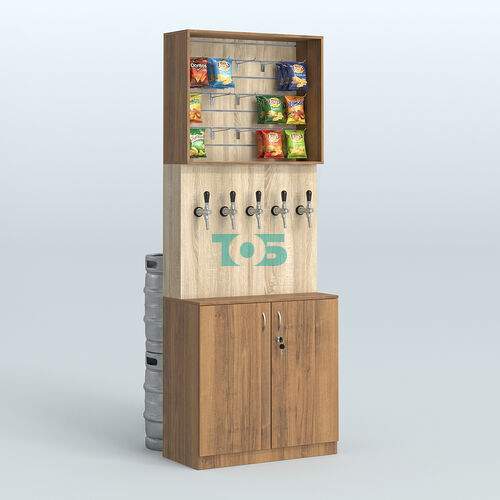 Высокий специализи- рованный стеллаж из ДСП с панелью под врезные краны и закрытым накопителем для магазина разливного пива и рыбы BEER&FISH-СПД-06