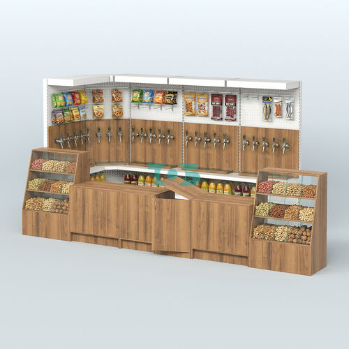 Комплект торговой мебели с врезными кранами для большого магазина разливного пива и рыбы BEER&FISH-КТМП-М02