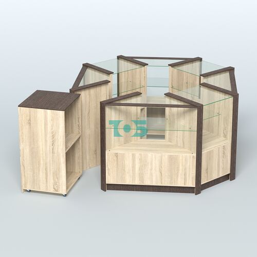 Торговый островок в стиле ЛОФТ с одним рядом прозрачных полок №2 (4,72 кв.м)