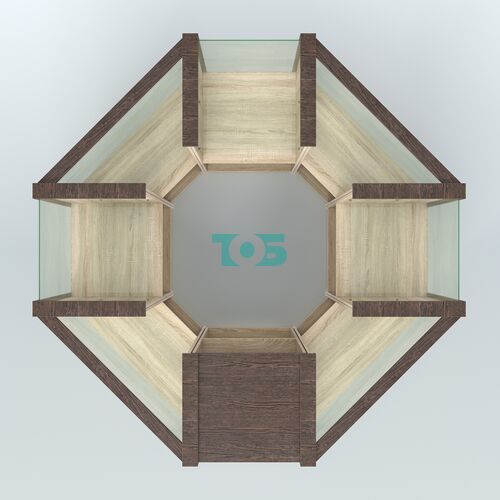 Торговый островок в стиле ЛОФТ с одним рядом прозрачных полок №2 (4,72 кв.м)