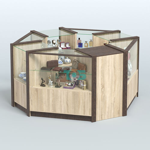 Торговый островок в стиле ЛОФТ с одним рядом прозрачных полок №2 (4,72 кв.м)