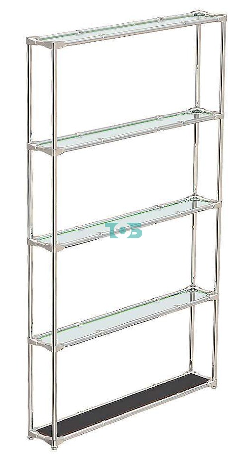 Хромированный стеллаж с узкими прозрачными полками для магазина в стиле ЛОФТ №Л-ПР-02