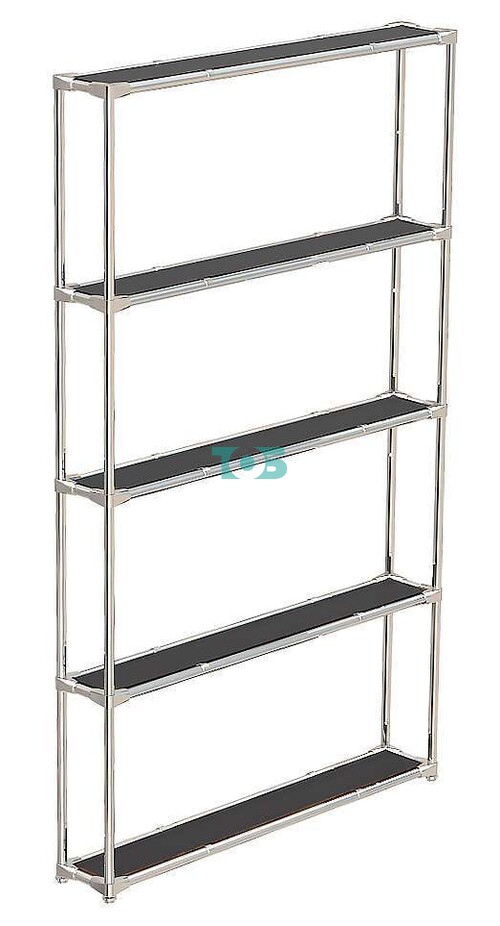 Хромированный стеллаж с узкими полками ДСП для магазина в стиле ЛОФТ №Л-Д-02