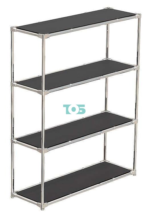 Низкий хромированный стеллаж с обзорными полками ДСП для магазина в стиле ЛОФТ №Л-Д-07