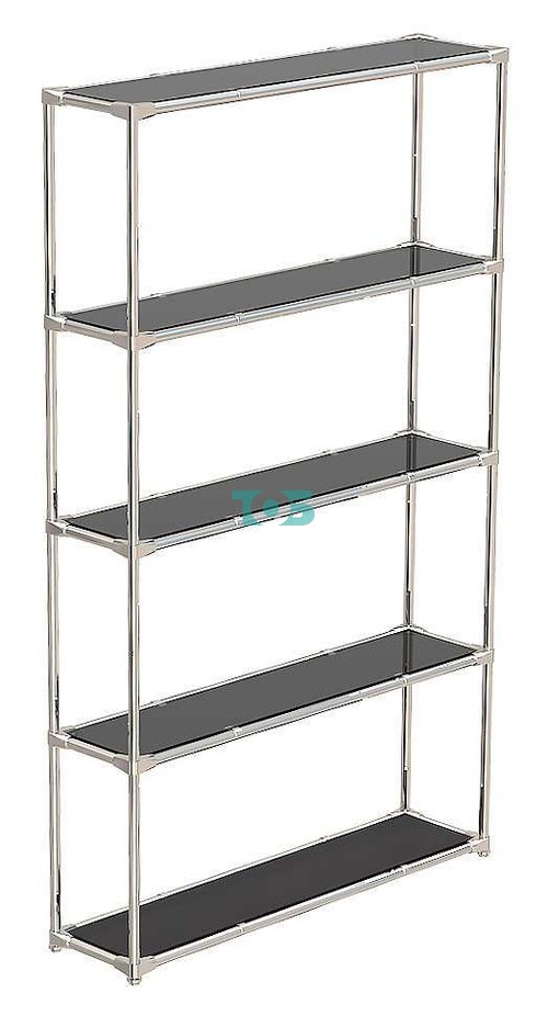 Хромированный стеллаж прямоугольный с открытыми тонированными полками для магазина в стиле ЛОФТ №Л-Т-03