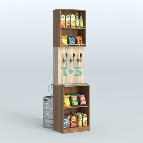 Специализи- рованный стеллаж из ДСП под врезные краны с высокой антресолью для магазина разливного пива и рыбы BEER&FISH-СПД-03-600