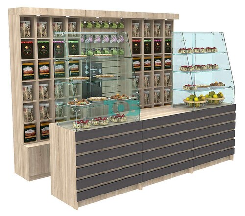 Торговая точка для фуд-корта с высокими фасадными витринами ФК-НИ-15-К