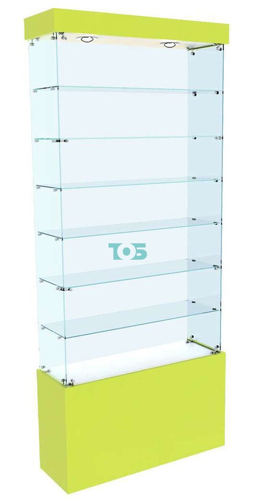 Стеклянная узкая витрина для аптеки первой линии ЛАЙМ-131