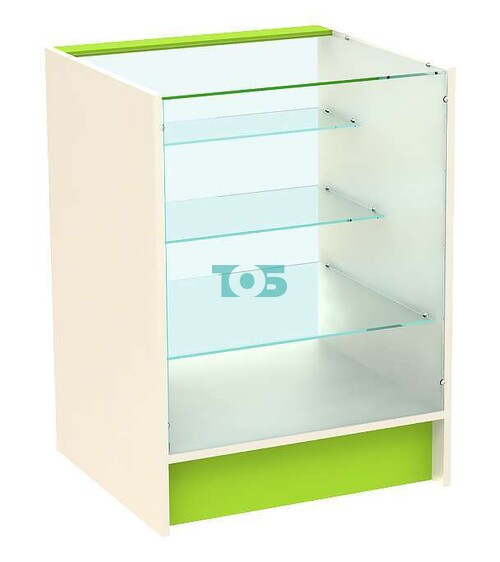 Недорогой прилавок из ДСП и стекла для аптеки ЛАЙМ-НПЭ-04-600