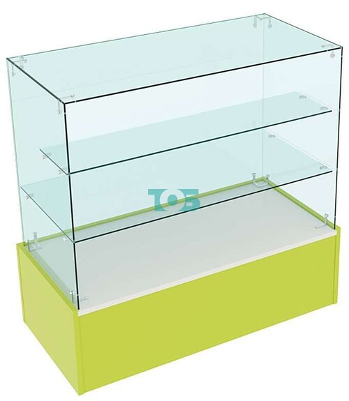 Стеклянный прилавок с прозрачными полками "лесенкой" для аптеки ЛАЙМ-СПИ-02