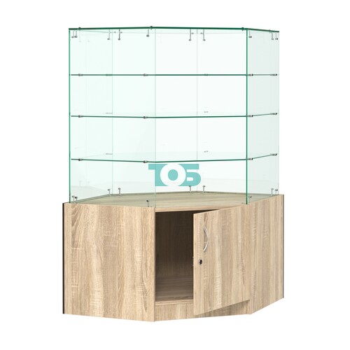 Стеклянный прилавок с декором и шестигранными полками №СПБА-207