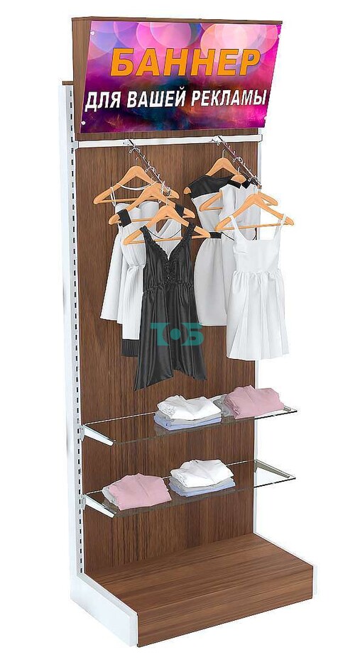 Односекционная система для одежды серии ФЕНИКС со стеклянными полками и лайтбоксами №4