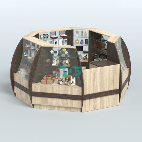 Торговый островок из стекла и дсп БРИЗ закругленный №1