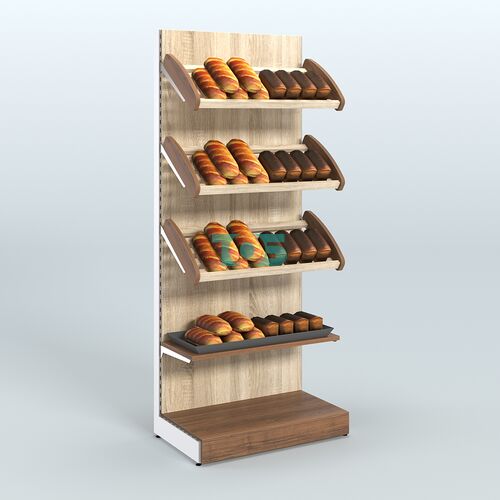 Торговый стеллаж с прямой полкой для продажи хлеба и выпечки с полками - корзинами СХ-3