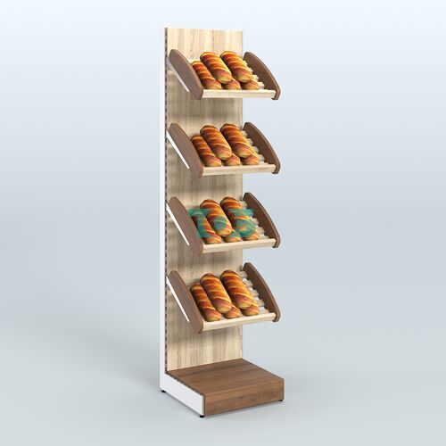 Торговый стеллаж узкий для продажи хлеба и выпечки с полками - корзинами СХ-4