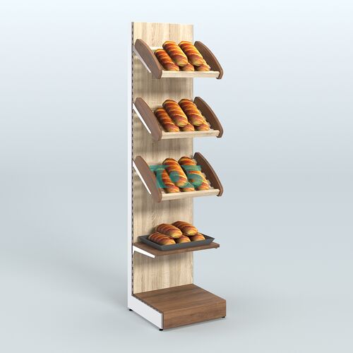 Торговый стеллаж пристенный для продажи хлеба и выпечки с полками - корзинами СХ-6