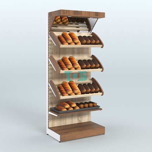 Высокий стеллаж для продажи хлеба и выпечки с полками - корзинами и верхним зеркальным фризом СХФ-03