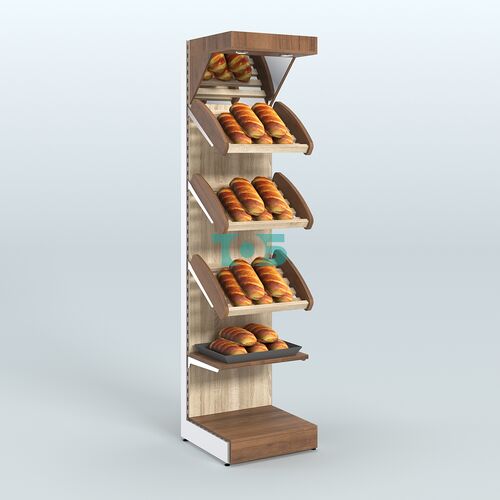 Средний стеллаж для продажи хлеба и выпечки с полками - корзинами и верхним зеркальным фризом СХФ-06