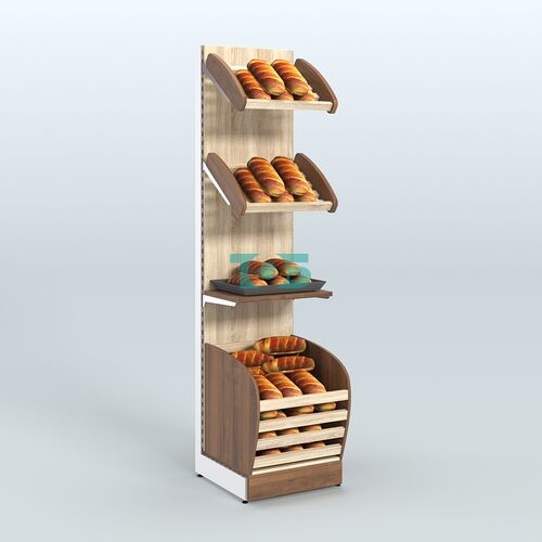 Узкий стеллаж для продажи хлеба и выпечки с нижней корзиной - накопителем СХН-04