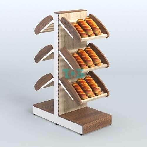 Низкий островной стеллаж с наклонными полками для хлеба и выпечки СХОН-03