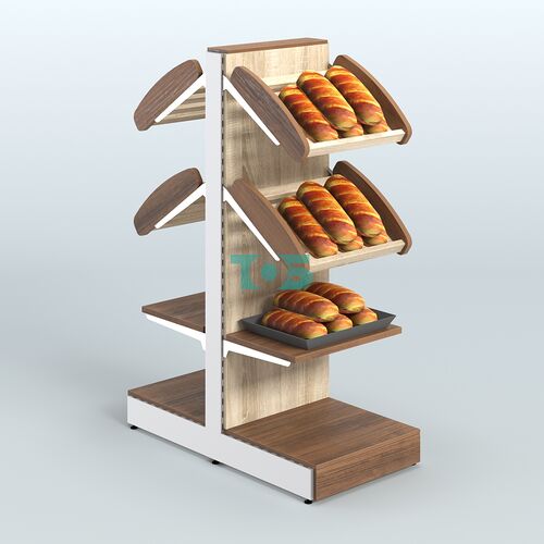 Низкий островной стеллаж с наклонными и прямыми полками для хлеба и выпечки СХОН-04