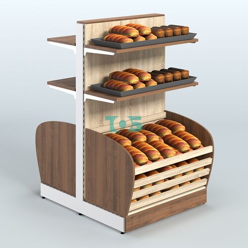 Низкий островной стеллаж с накопителем и прямыми полками для хлеба и выпечки СХОН-06