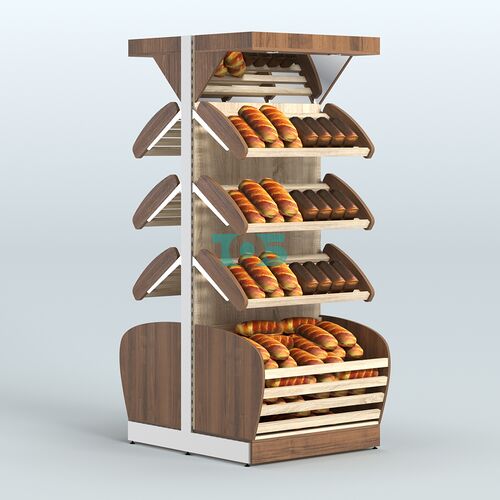 Объемный островной стеллаж для хлеба и выпечки с накопителем и фризом СХОВНФ-01