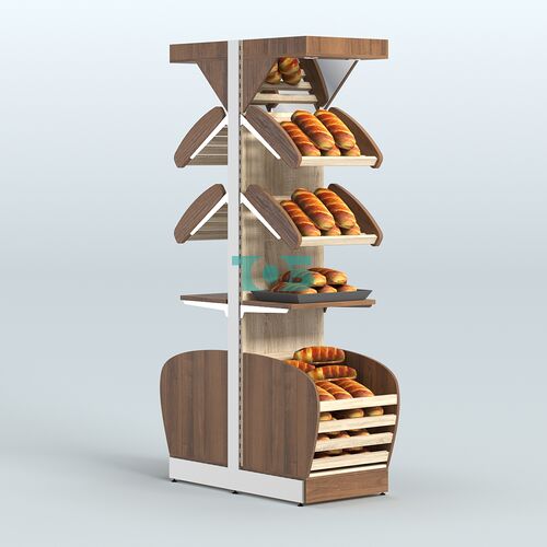 Узкий островной стеллаж в центр зала для хлеба и выпечки с накопителем и фризом СХОВНФ-04