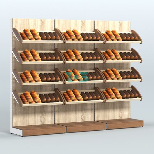 Стеллаж для хлеба и выпечки с четырьмя наклонными полками трех-секционный СХНП-04