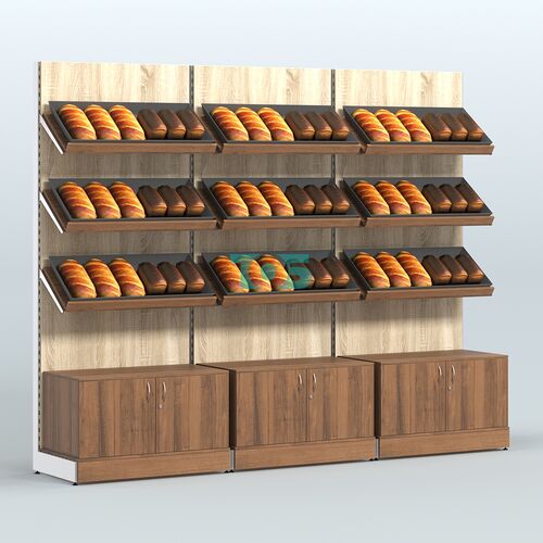 Стеллаж для хлеба и выпечки с тремя наклонными полками и накопителем трех-секционный СХНПН-03