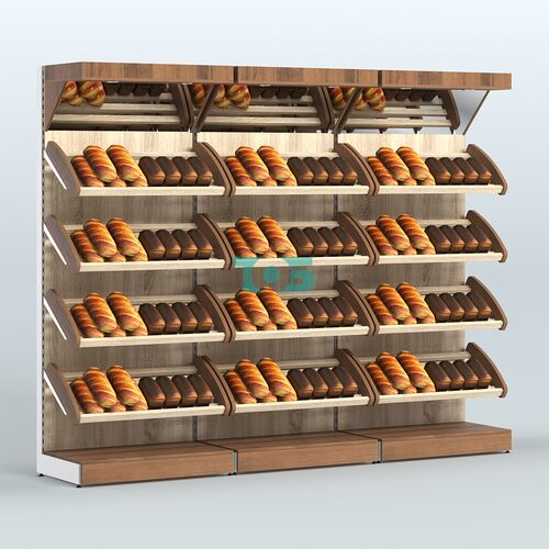 Стеллаж для хлеба и выпечки с четырьмя наклонными полками и зеркальным фризом трех-секционный СХНПФ-04