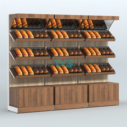 Стеллаж для хлеба и выпечки с тремя наклонными полками накопителем и фризом трех-секционный СХНПНФ-03