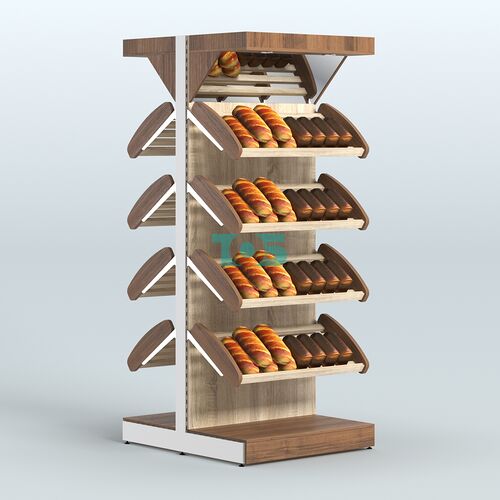 Стеллаж для хлеба островной высокий с наклонными полками и зеркальным фризом СХОВФ-01